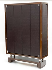 LARGE CUSTOM TV CABINET WITH WOVEN LEATHER PANELS