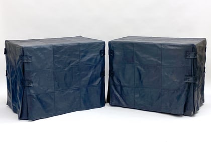 PAIR OF LEATHER SKIRTED SIDE TABLES