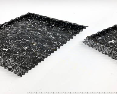 BLACK & WHITE INLAID STONE TRAY: Dimensions: H 2" x W 24.25" x D 18.25" From Park Ave Manhattan Apartment designed by David Kleinberg Condition: Slight discoloration to finish on stone. Presents well overall.
