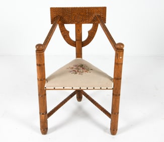 SWEDISH NORDIC REVIVAL CARVED OAK MONK CHAIR