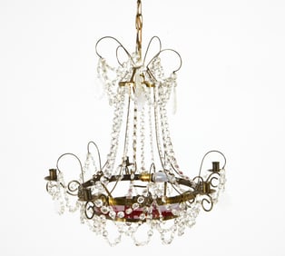 HAGA STYLE BRASS & GLASS CHANDELIER C. 1960S