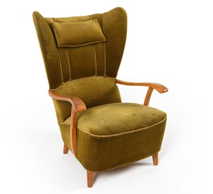 SWEDISH ART DECO BIRCH & MOHAIR LOUNGE CHAIR