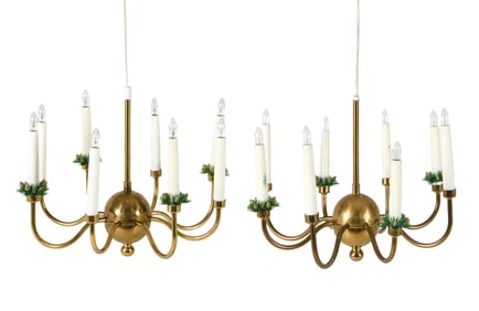 PAIR OF GNOSJO KONSTSMIDE BRASS CHANDELIERS