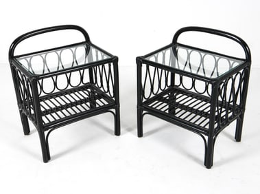 PAIR SCANDINAVIAN BAMBOO SIDE TABLES C. 1970S