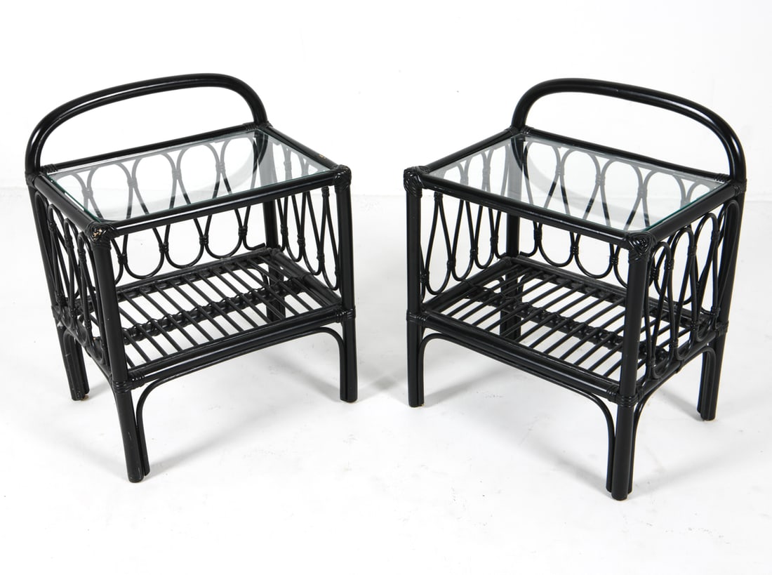 PAIR SCANDINAVIAN BAMBOO SIDE TABLES C. 1970S (1 of 17)