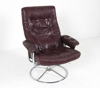 SWEDISH LEATHER & CHROME LOUNGE CHAIR C. 1960S