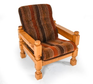 SCANDINAVIAN BRUTALIST PINE LOUNGE CHAIR C. 1960S
