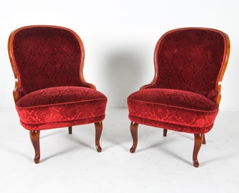PAIR OF VICTORIAN STYLE VELVET PARLOUR CHAIRS