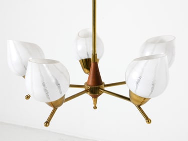 SWEDISH SPUTNIK STYLE BRASS & TEAK CHANDELIER