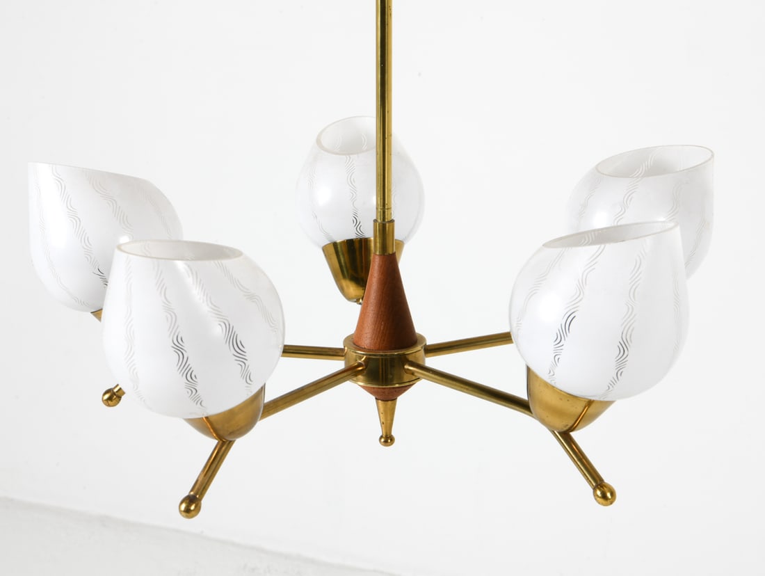 SWEDISH SPUTNIK STYLE BRASS & TEAK CHANDELIER (1 of 12)