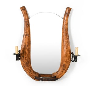 HORSE COLLAR WALL MIRROR W/ SCONCES