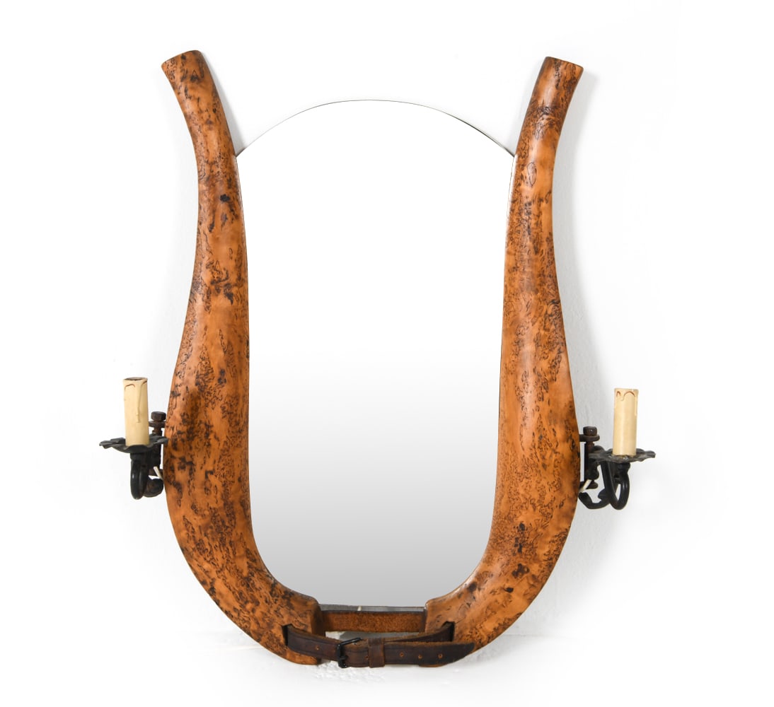 HORSE COLLAR WALL MIRROR W/ SCONCES (1 of 10)