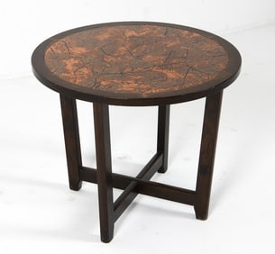 VINTAGE SCANDINAVIAN OAK SIDE TABLE W/ COPPER TOP