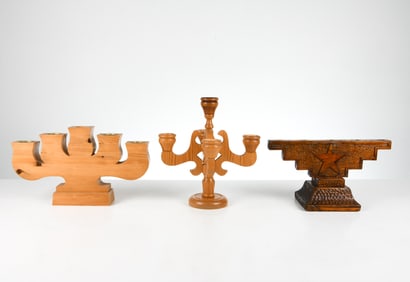 VINTAGE SWEDISH PINE CANDELABRA GROUPING