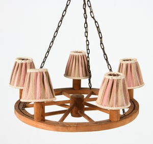 SWEDISH PINE WAGON WHEEL FORM CHANDELIER C. 70S