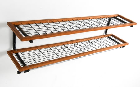 SCANDINAVIAN TEAK & METAL COAT RACK WALL SHELF