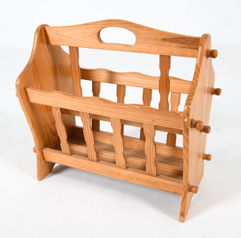 SWEDISH PINE MAGAZINE RACK C. 1970S (1 of 12)