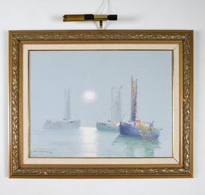 VINTAGE IMPRESSIONIST HARBOR PAINTING O/C 20TH C