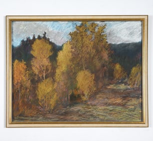IMPRESSIONIST OIL PASTEL LANDSCAPE 20TH C.