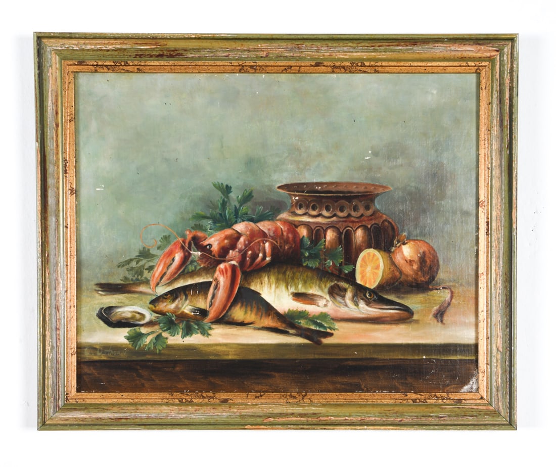 VINTAGE STILL LIFE LOBSTER & FISH O/B 20TH C. (1 of 6)