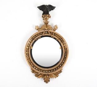 19TH C. REGENCY GILTWOOD CONVEX EAGLE MIRROR