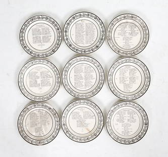 ANTIQUE P&H FRENCH TRANSFERWARE PLATES: (9) in total. Stamped to backside P&H Choisy. Circa 19th century. Dimensions: Dia 8.25" Condition: Few plates with losses and nicks to edges. Moderate surface soiling. Wear consistent with age and use
