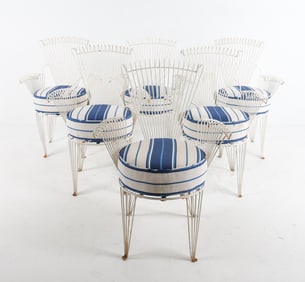 (6) MANNER OF MATHIEU MATEGOT IRON OUTDOOR CHAIRS