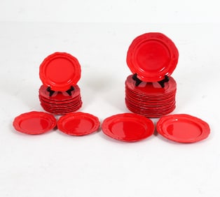 QUIMPER FRENCH RED PORCELAIN PLATES