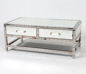 RIVETED STEEL & GLASS COFFEE TABLE