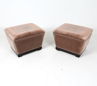 PAIR OF MARIANA ANTINORI VELOUR OTTOMANS
