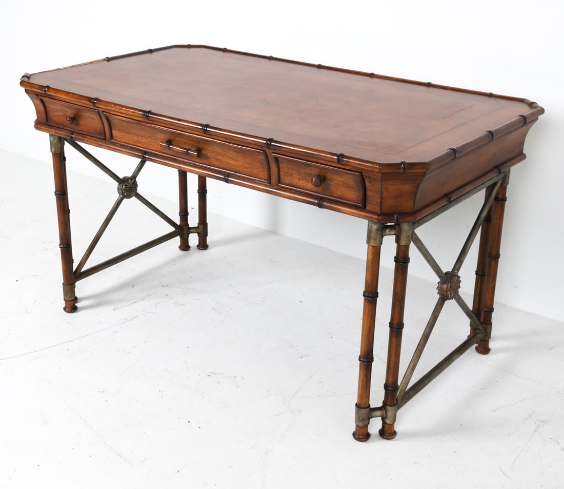 CAMPAIGN STYLE FAUX BAMBOO & BURLWOOD DESK (1 of 20)