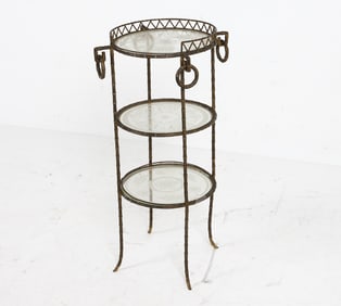 FAUX BAMBOO FORM TIERED GLASS SIDE TABLE