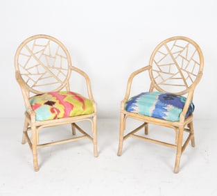 PAIR OF MCGUIRE STYLE BAMBOO & RATTAN ARMCHAIRS