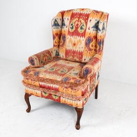 QUEEN ANNE STYLE WINGBACK LOUNGE CHAIR