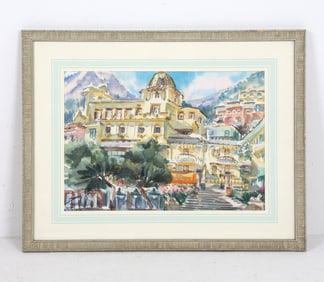 PASQUALE VOLPE MEDITERRANEAN VIEW WATERCOLOR