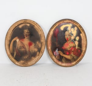 GRAFFITI ART ON 19TH C. PORTRAIT O/C PAINTIINGS