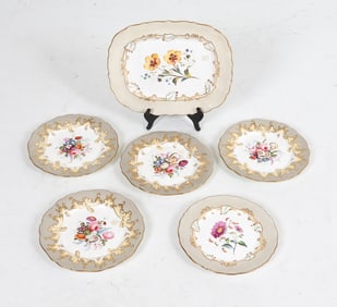 VINTAGE PORCELAIN FLORAL PLATE GROUPING