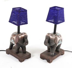 PAIR OF INDIAN ELEPHANT TABLE LAMPS
