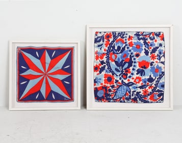 VERA NEUMANN RED & BLUE FRAMED SILK SCARF GROUP