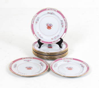 SPODE LORD CALVERT STONEWARE CERAMIC PLATE GROUP: (12) Plates total. Circa 1970s. Dimensions: Dia. 10.25". Condition: Minor rubs to gilded edges.