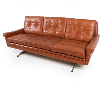 SVEN SKIPPER DANISH STEEL & LEATHER SOFA C. 1970S