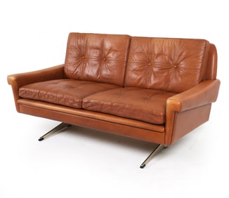SVEN SKIPPER DANISH STEEL & LEATHER LOVE SEAT SOFA