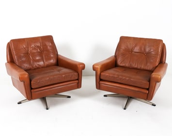 PAIR SVEND SKIPPER LEATHER LOUNGE CHAIRS C. 1970S