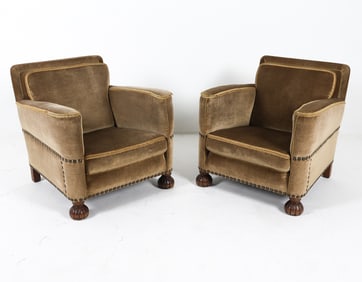 PAIR OF ART DECO DANISH MOHAIR LOUNGE CHAIRS 1940S