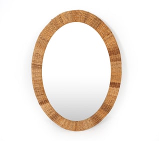 SCANDINAVIAN RATTAN WRAPPED WALL MIRROR C. 1970S