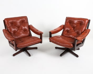 PAIR OF LIED NORWEGIAN LEATHER LOUNGE CHAIRS