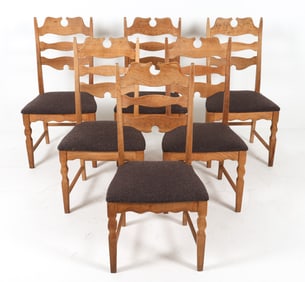 6 KJAERNULF EG MOBLER OAK RAZOR BACK DINING CHAIRS