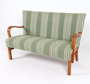 DANISH ART DECO BEECH & WOOL SOFA C. 1940S