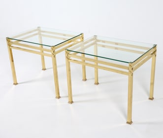 PAIR OF BRASS & GLASS SIDE TABLES C. 1970S