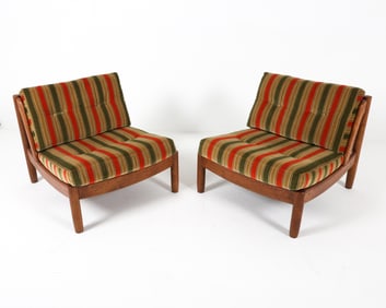 PAIR CARL STRAUB STYLE OAK LOUNGE CHAIRS C. 1970S
